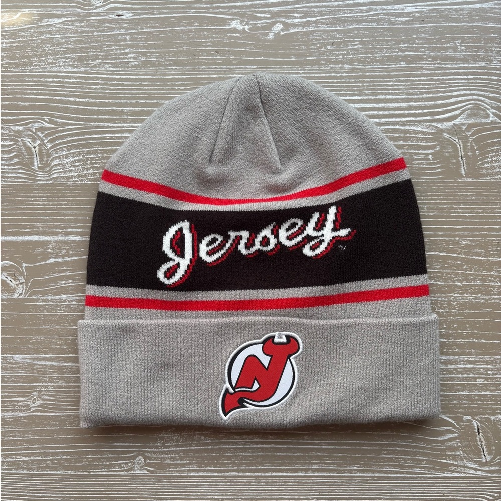 New Jersey Devils Fanatics Gray and Black Jersey Beanie